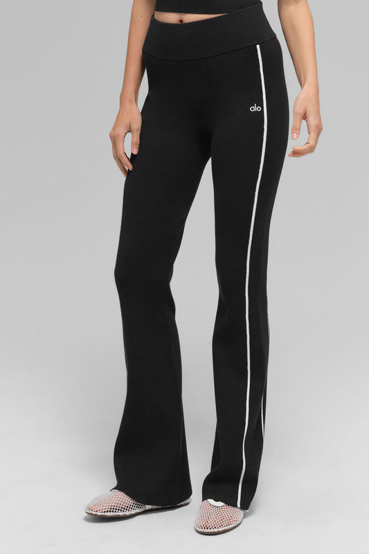 Ribbed Sweater Knit Highline Flare Pant — Black/White