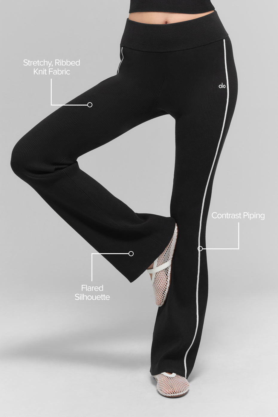 Ribbed Sweater Knit Highline Flare Pant — Black/White