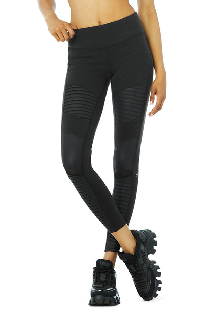 Moto Leggings — Black/Black Glossy
