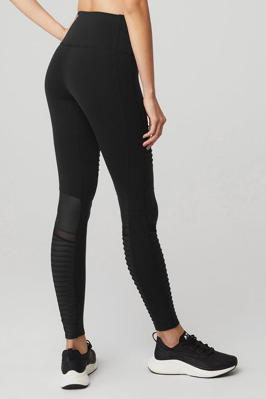High Rise Moto Leggings — Black/Black Glossy