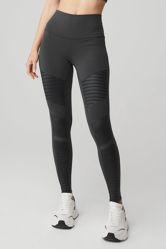 High Rise Moto Leggings — Anthracite/Anthracite Glossy
