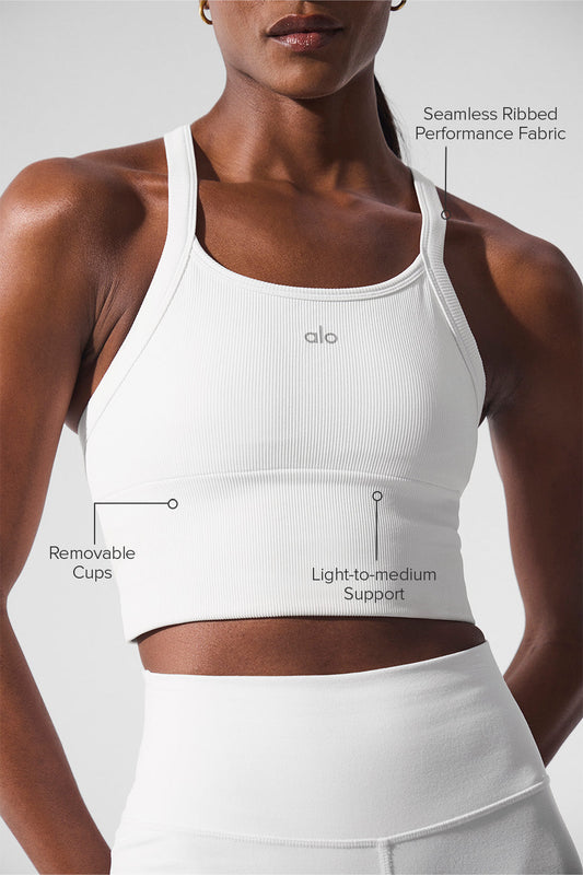 Seamless Ribbed Favorite Sports Bra Tank Top — White