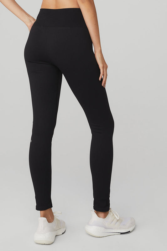 Seamless High Rise Ribbed Leggings — Black
