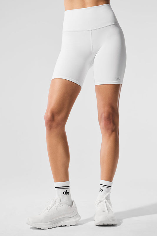 7" High Rise Biker Shorts — White