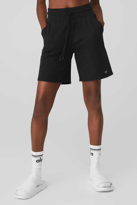 High Rise Easy Sweat Shorts — Black