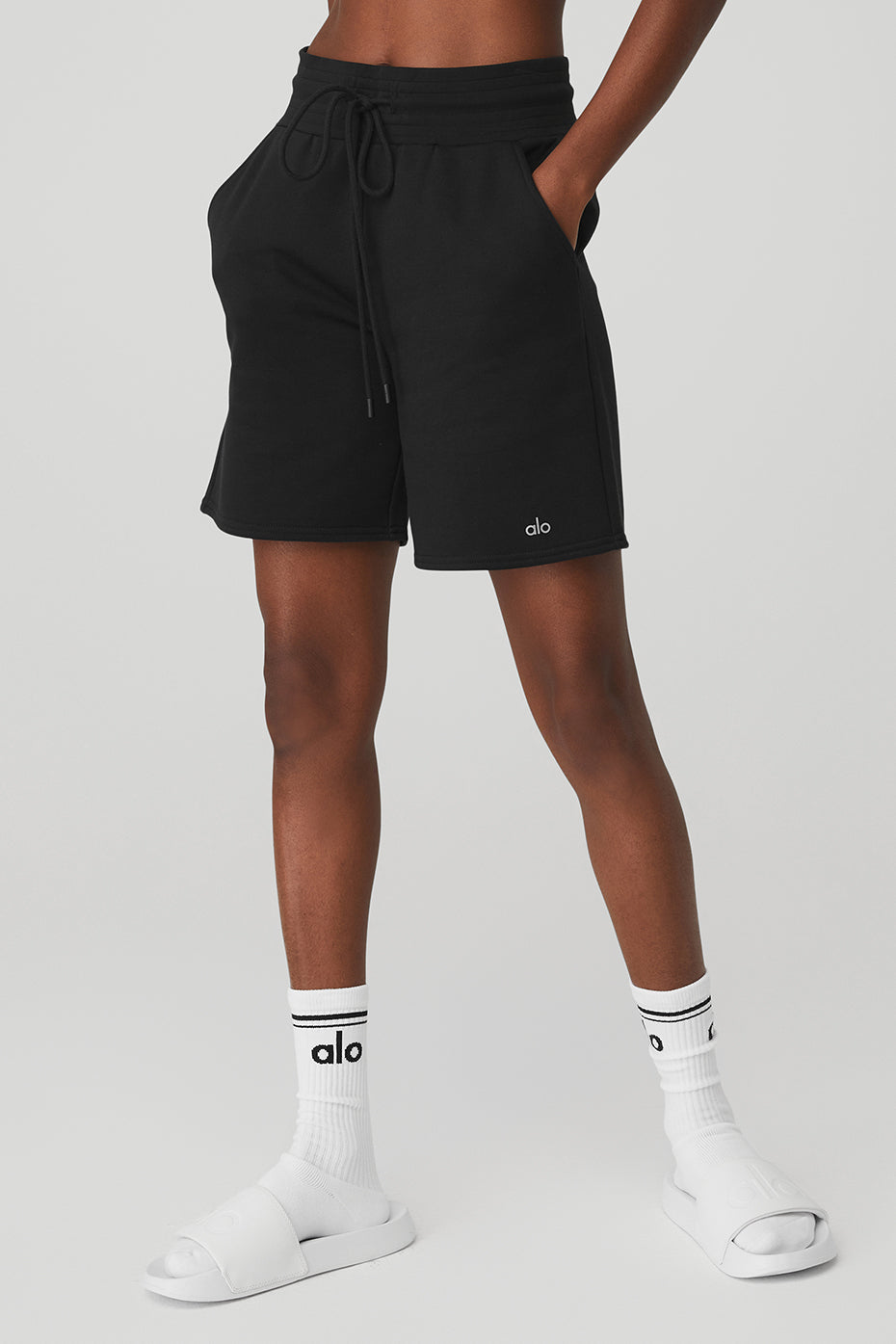 High Rise Easy Sweat Shorts — Black