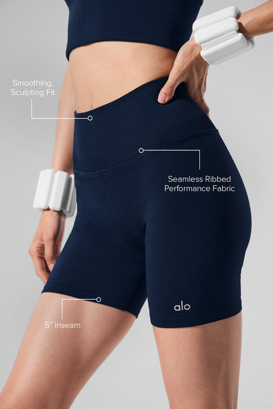 5" Seamless Ribbed Favorite Shorts — Navy