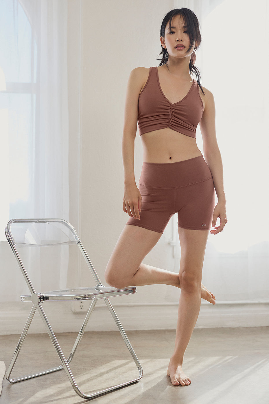 5" Airbrush High Rise Biker Shorts — Chestnut