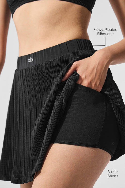Micro Plisse Tennis Skirt — Black
