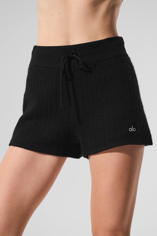 Cashmere High Rise Plush Waffle Shorts — Black