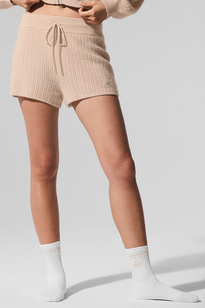 Cashmere High Rise Plush Waffle Shorts — Macadamia Blush