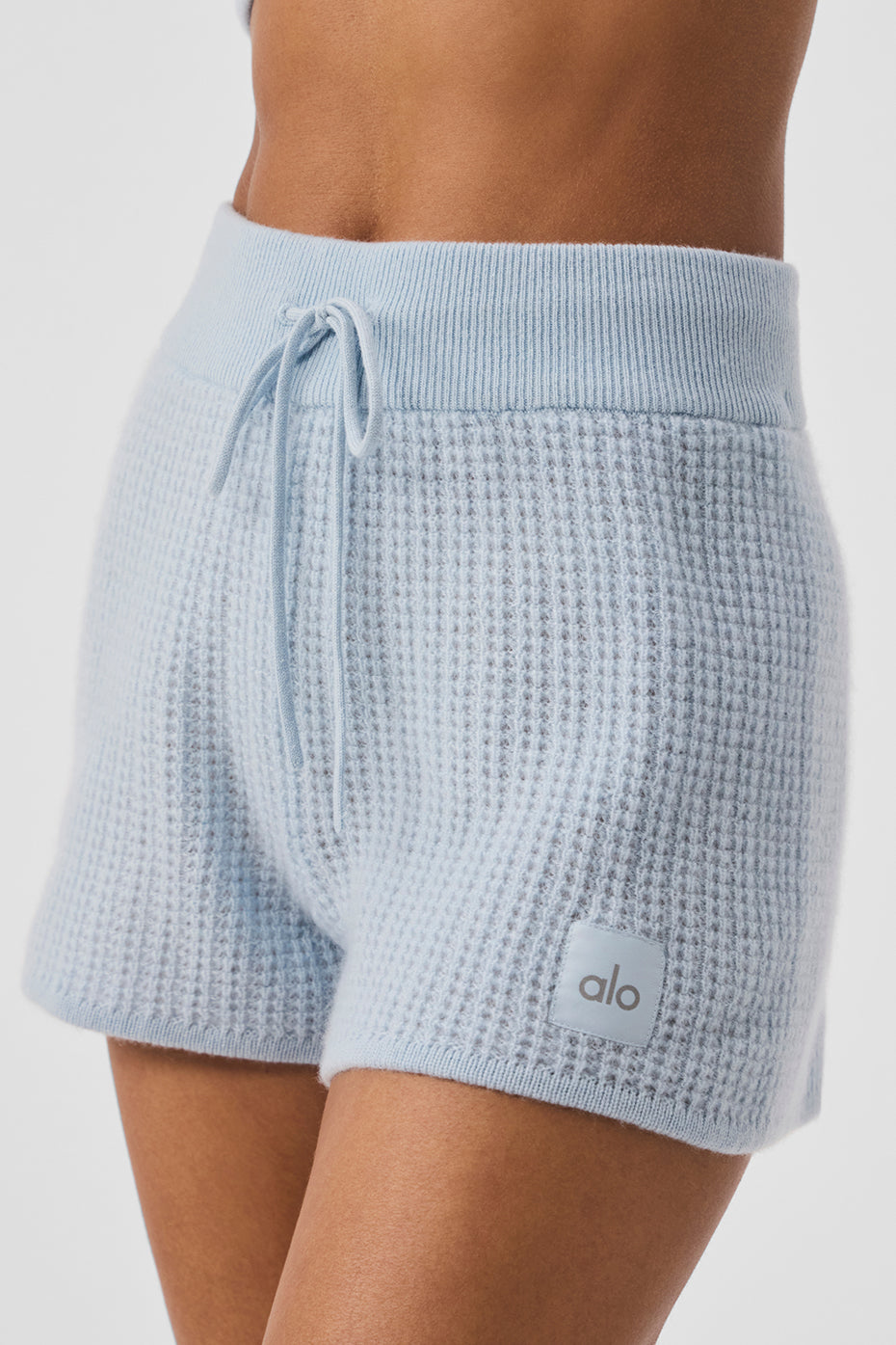 Cashmere High Rise Plush Waffle Shorts — Crystal Blue