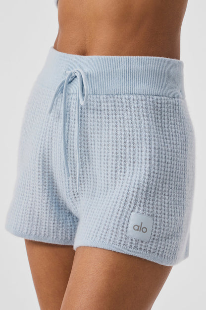 Cashmere High Rise Plush Waffle Shorts — Crystal Blue