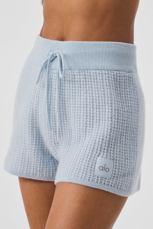 Cashmere High Rise Plush Waffle Shorts — Crystal Blue