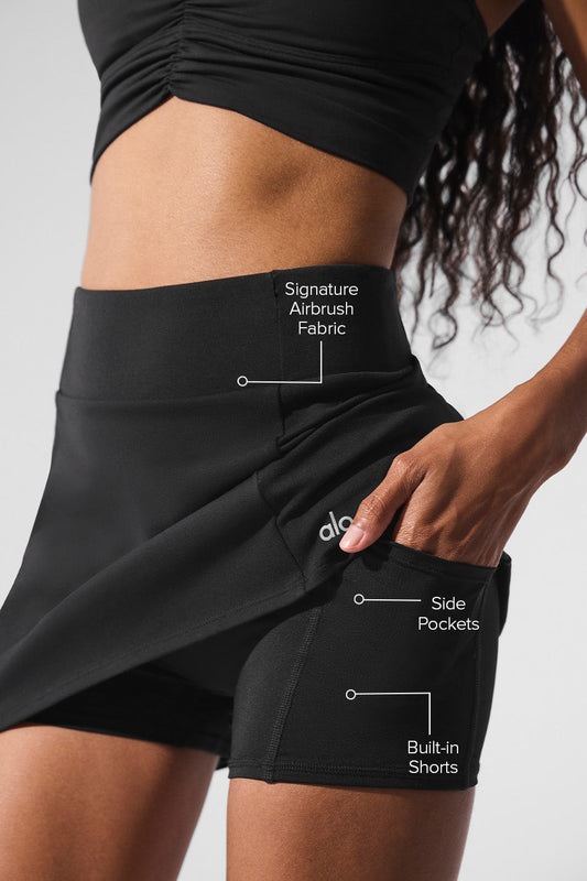 Airbrush High Rise Good Form Tennis Skirt — Black