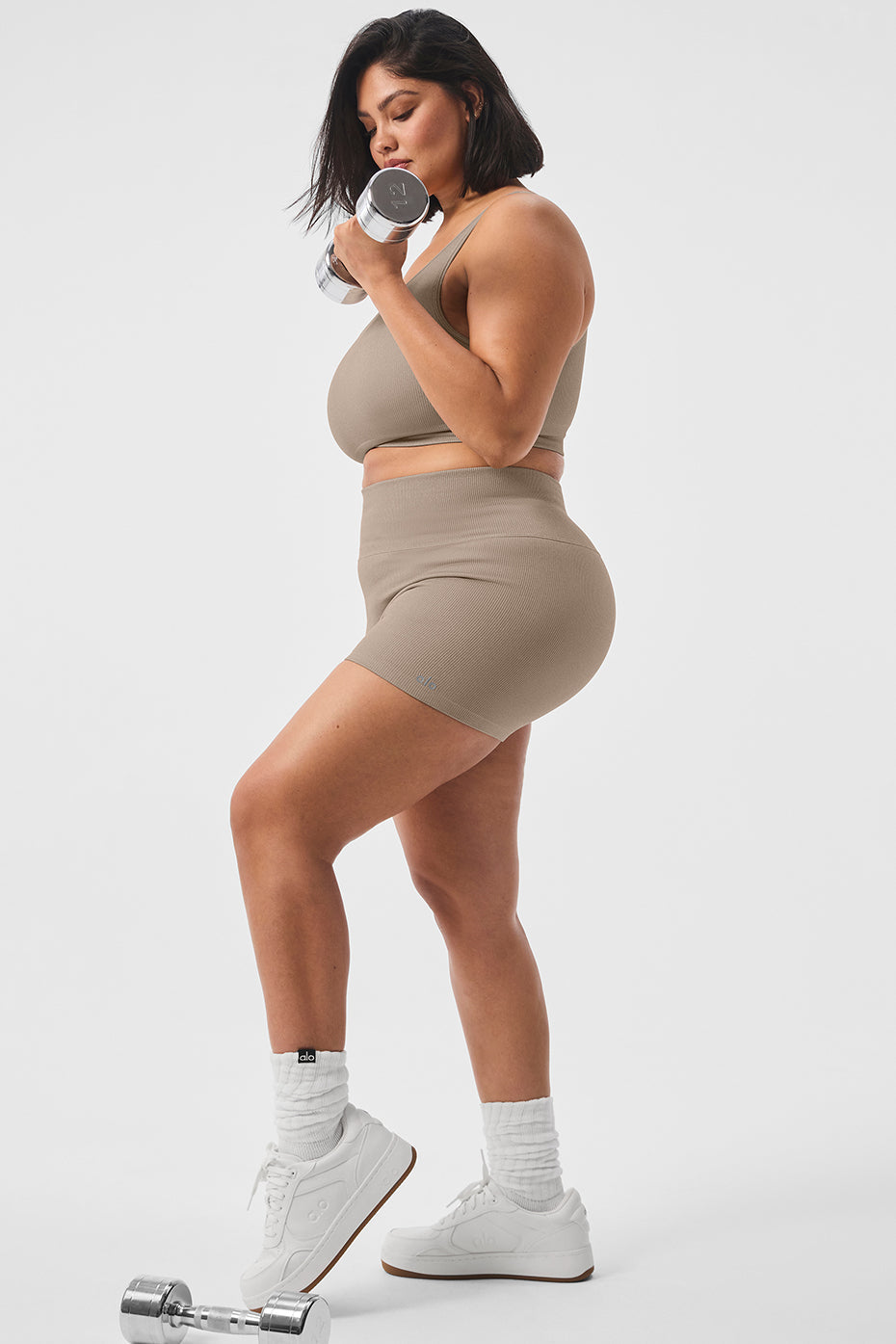 3" Seamless Ribbed Shimmer Shorts — Gravel