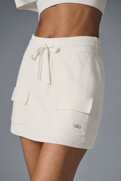 Scholar Knit Cargo Skirt — Ivory