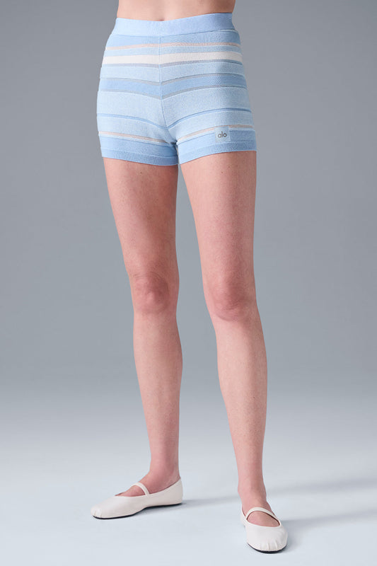 Sport Play High Rise Knit Shorts — Seashell Blue/Ivory