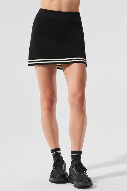 Tennis Club Sweater Knit Skirt — Black/Ivory