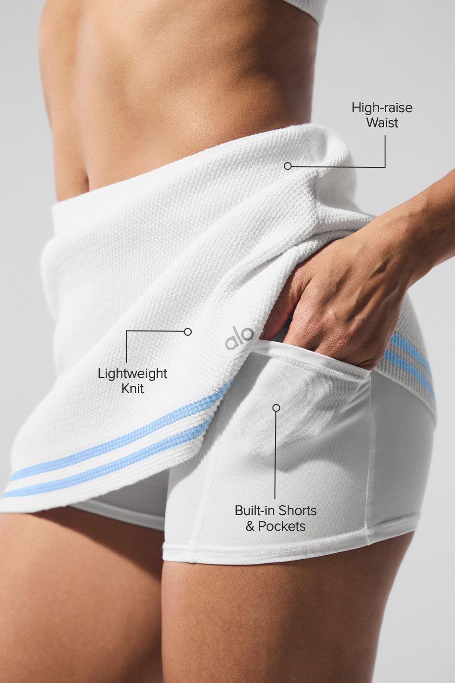 Tennis Club Sweater Knit Skirt — White/Seashell Blue