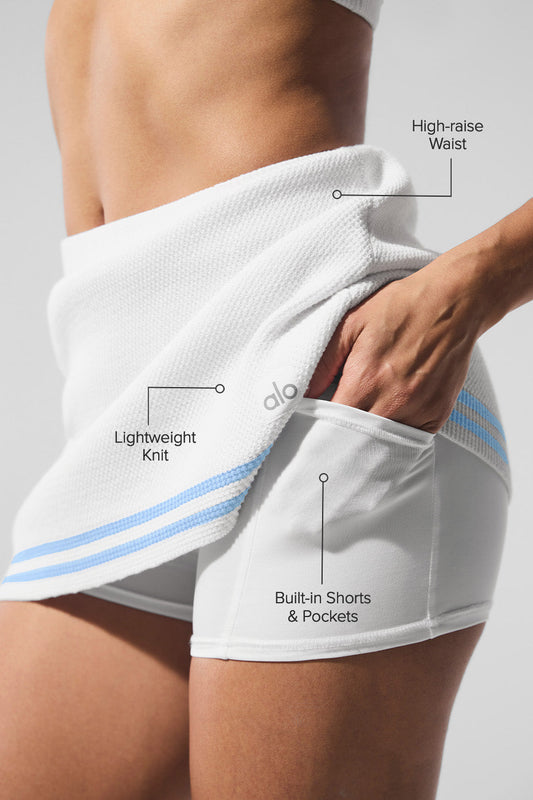 Tennis Club Sweater Knit Skirt — White/Seashell Blue