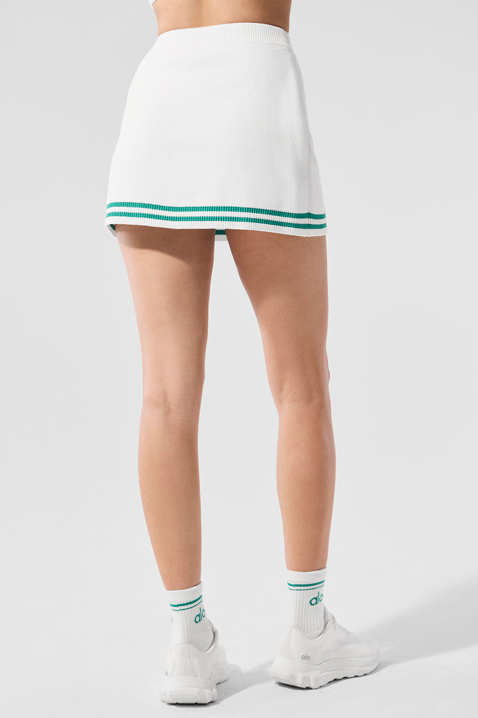 Tennis Club Sweater Knit Skirt — White/Spruce Green