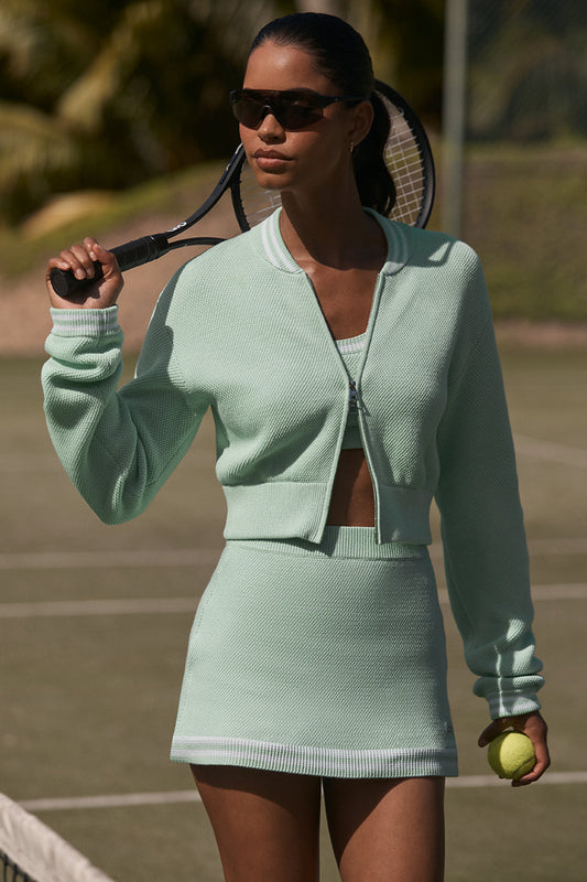 Tennis Club Sweater Knit Skirt — Spearmint/White