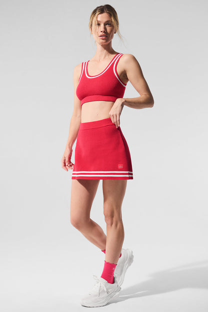 Tennis Club Sweater Knit Skirt — Candy Red/White