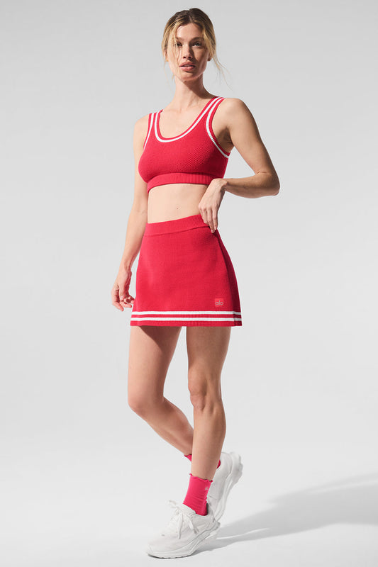 Tennis Club Sweater Knit Skirt — Candy Red/White