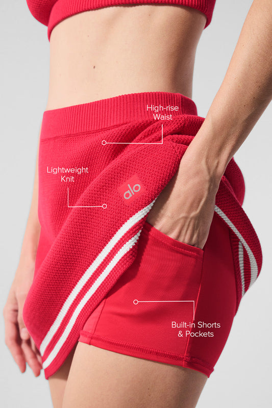 Tennis Club Sweater Knit Skirt — Candy Red/White