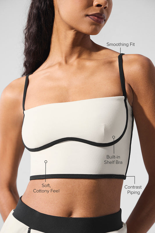 Airbrush Streamlined Sports Bra Tank Top — Ivory/Black