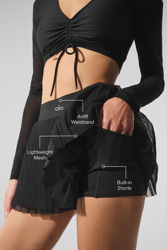 Mesh Baseline Tennis Skirt — Black