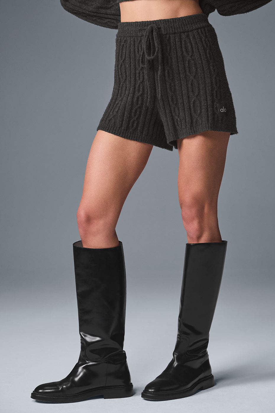 Cable Knit Winter Bliss Shorts — Dark Heather Grey