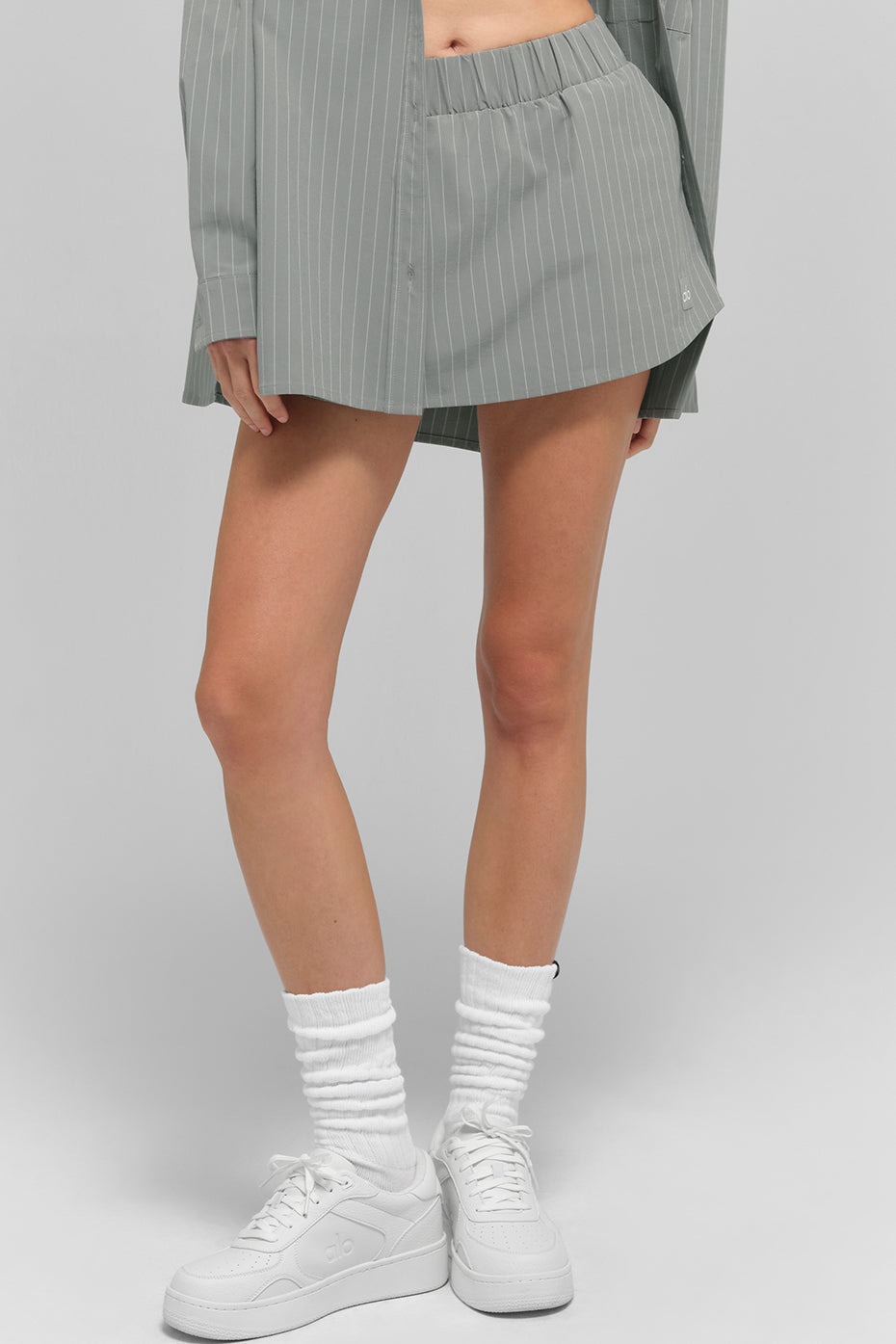 Pinstripe Daylight Mini Skirt — Lunar Grey/White