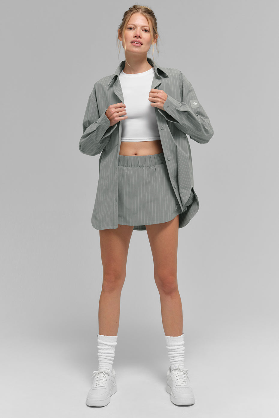 Pinstripe Daylight Button Down Long‑Sleeve — Lunar Grey/White