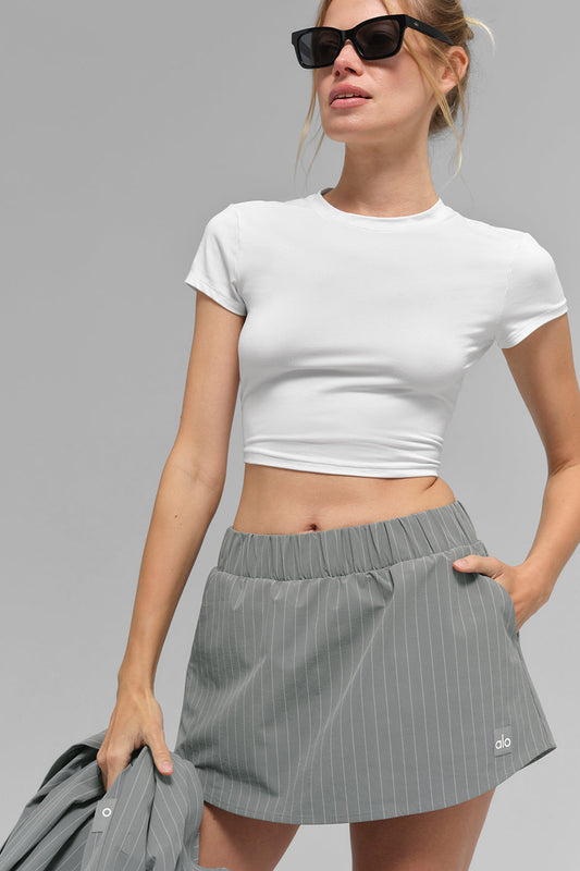 Pinstripe Daylight Mini Skirt — Lunar Grey/White
