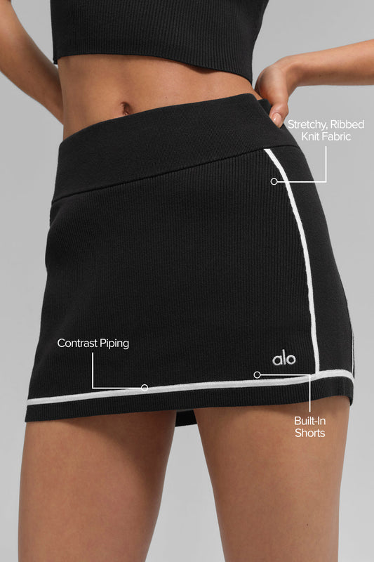 Ribbed Sweater Knit Highline Mini Skirt — Black/White