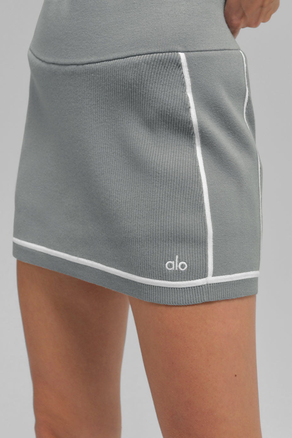 Ribbed Sweater Knit Highline Mini Skirt — Lunar Grey/White