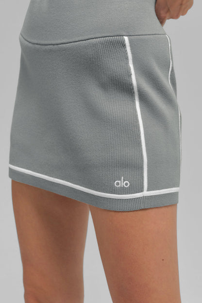 Ribbed Sweater Knit Highline Mini Skirt — Lunar Grey/White