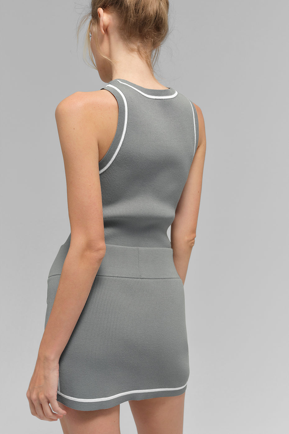 Ribbed Sweater Knit Highline Mini Skirt — Lunar Grey/White