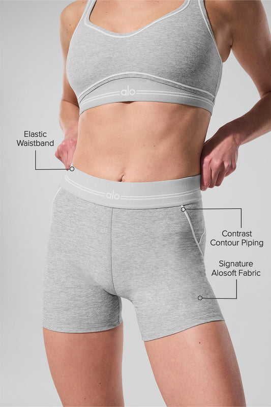 4” Alosoft High Rise Heart Throb Shorts — Athletic Heather Grey/White