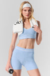 4” Alosoft High Rise Heart Throb Shorts — Seashell Blue Heather/White