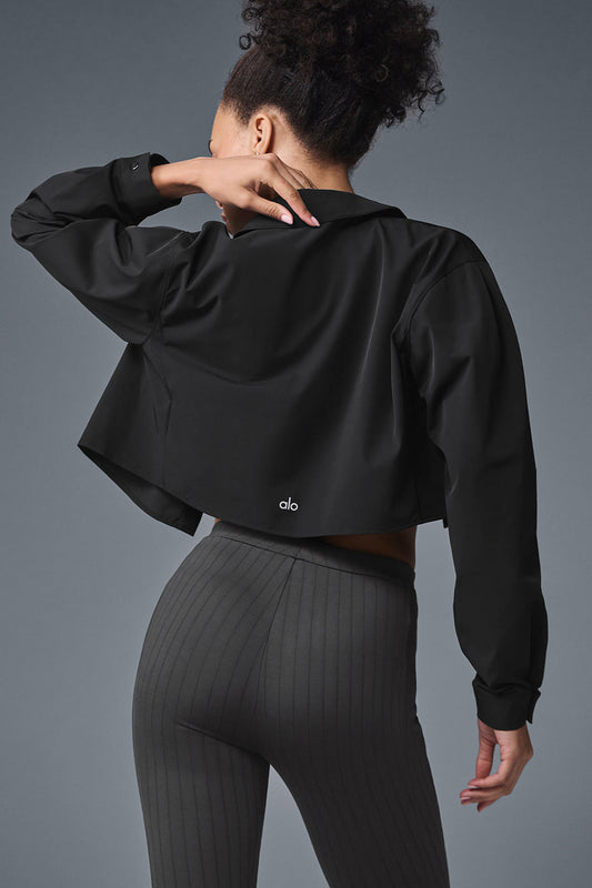 Cropped Take Me Out Button Up — Black