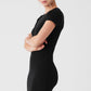 Goddess Ribbed Shorts‑Sleeve Dress — Black