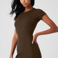 Goddess Ribbed Shorts‑Sleeve Dress — Espresso