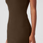 Goddess Ribbed Shorts‑Sleeve Dress — Espresso