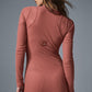 Striped Mesh Synergy Long‑Sleeve Dress — Soft Terracotta