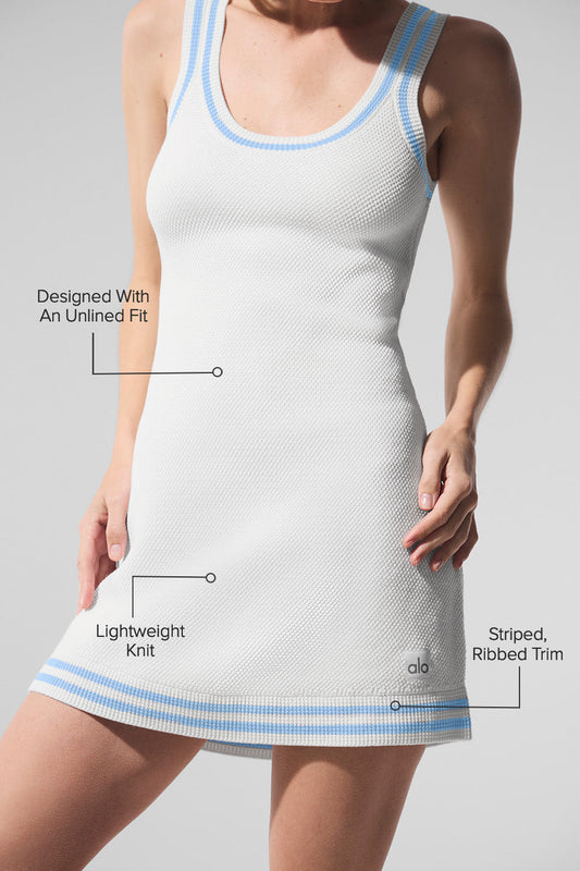 Tennis Club Sweater Knit Dress — White/Seashell Blue