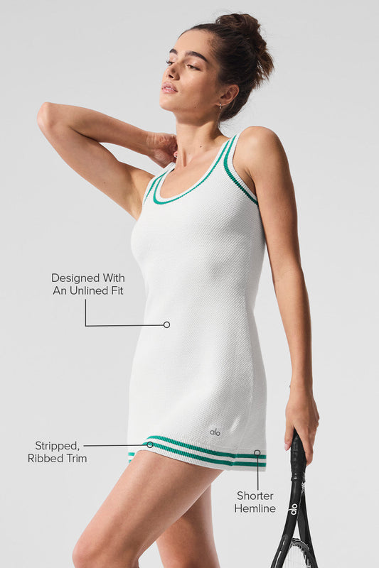 Tennis Club Sweater Knit Dress — White/Spruce Green
