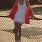 Tennis Club Sweater Knit Dress — White/Candy Red
